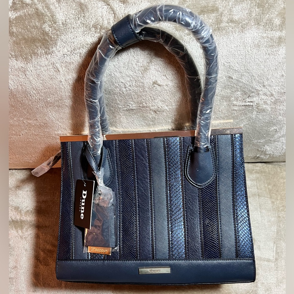 Dune London Handbag Navy Blue Gold Trim NWT